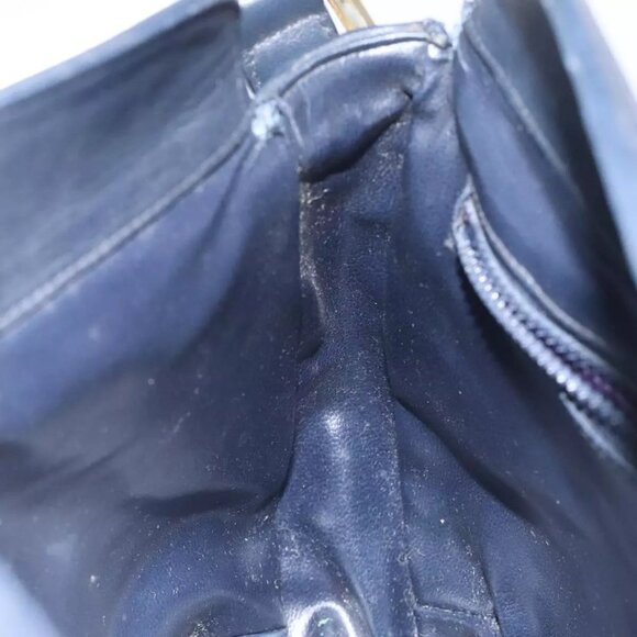 CELINE Macadam Canvas Shoulder Bag Leather Navy Gold Auth 114752 - Picture 10 of 16